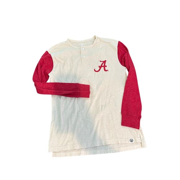 WES AND WILLY Men's Beige Alabama Crimson Tide Henley Long Sleeve T-Shirt Size L - Picture 1 of 9